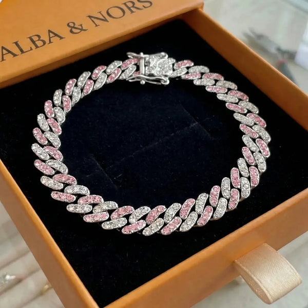 Arctic Blush Cuban Armbånd | Hvidguld