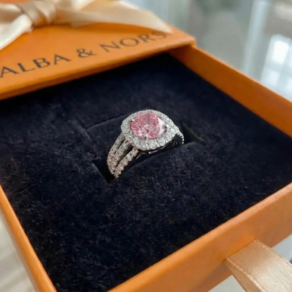 Blush Empress Halo Ring | Hvidguld