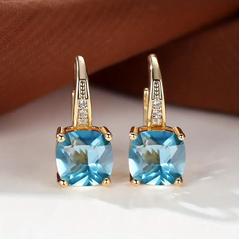 Mystic Sapphire Stone Hoop Earrings | Guld