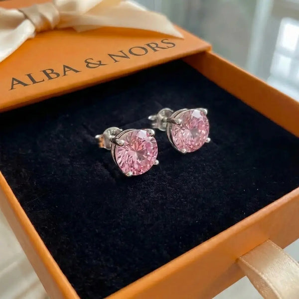 Pink Safir Runde Ørestikker | Hvidguld
