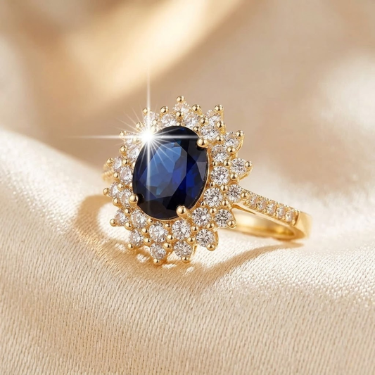 Guld Safir Halo Ring