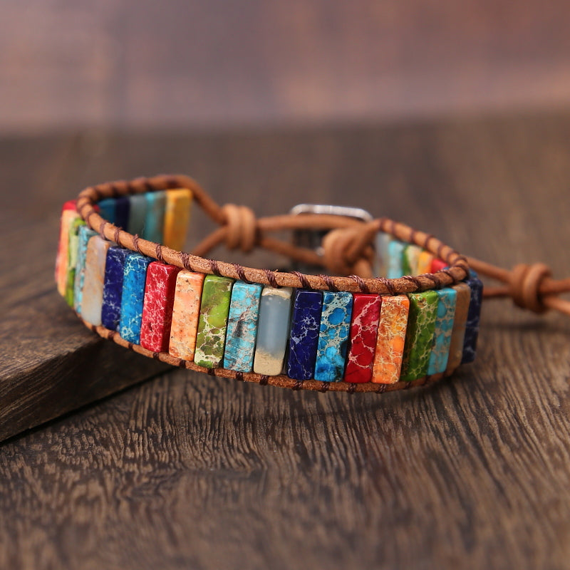 Læderarmbånd med Regnbuejaspis