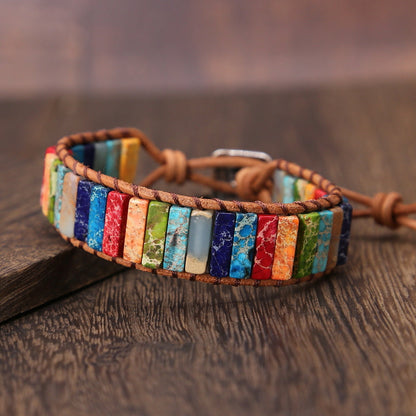 Læderarmbånd med Regnbuejaspis