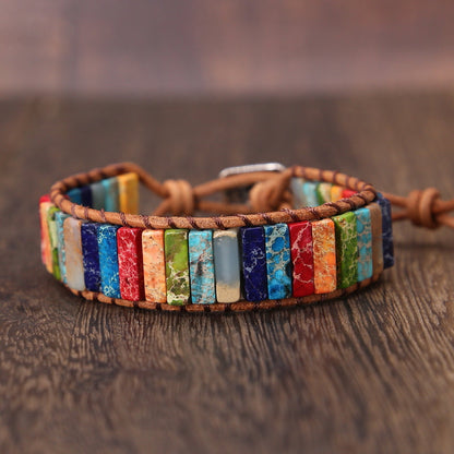 Læderarmbånd med Regnbuejaspis