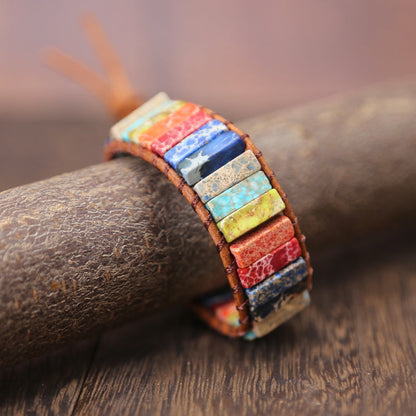 Læderarmbånd med Regnbuejaspis