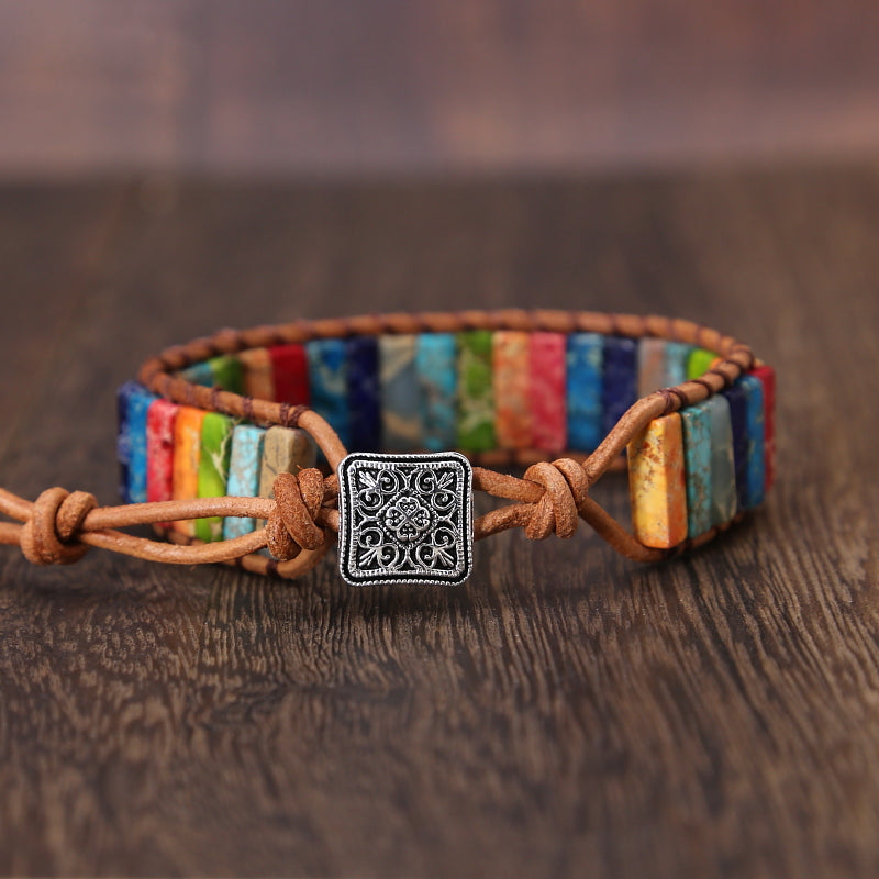Læderarmbånd med Regnbuejaspis