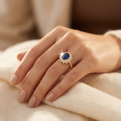 Guld Safir Halo Ring