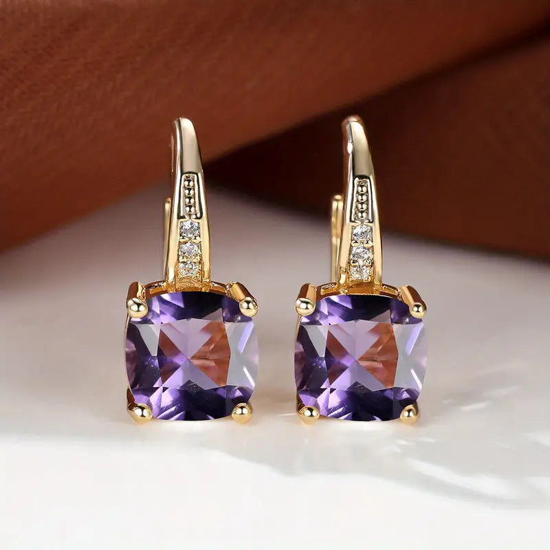 Mystic Sapphire Stone Hoop Earrings | Guld