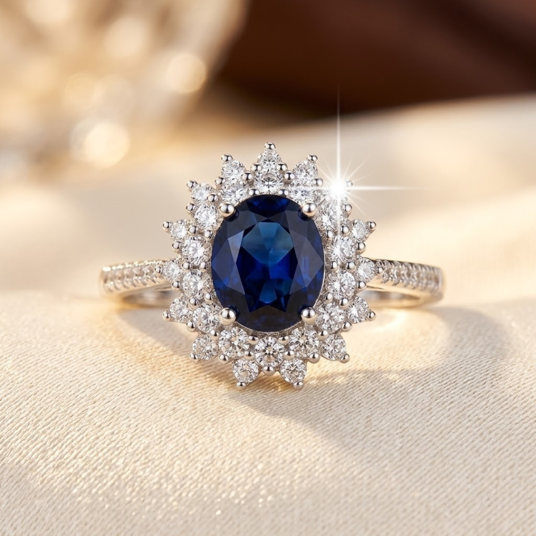 Guld Safir Halo Ring