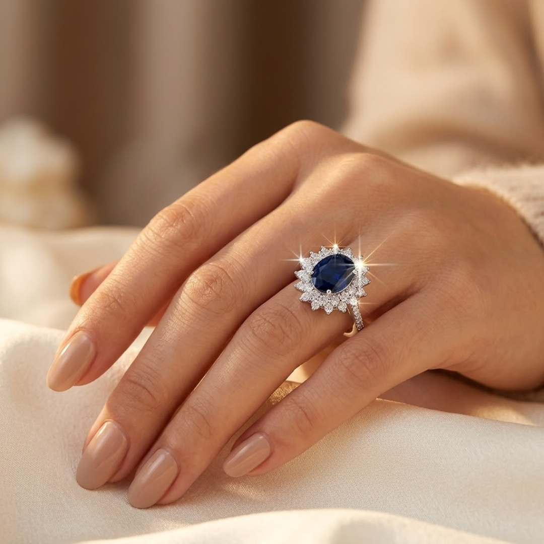 Guld Safir Halo Ring