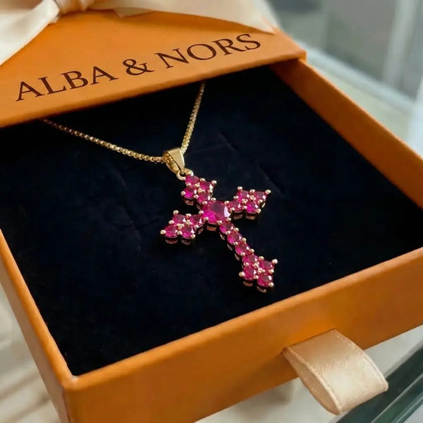 Pink Cluster Kors Halskæde | Guld