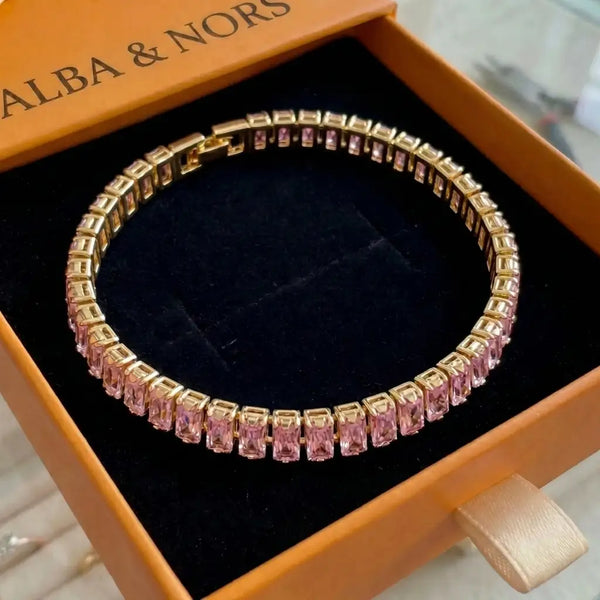 Pink Safir Vertéa Tennisarmbånd | Guld
