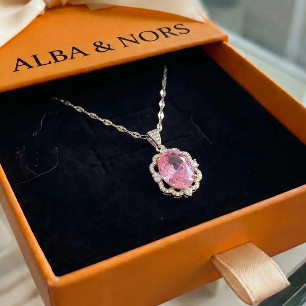 Rose Oval Crown Halo Halskæde | Hvidguld