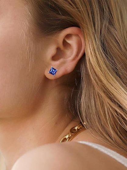 Minimalistiske Princess Cut Safir Ørestikker | Hvidguld