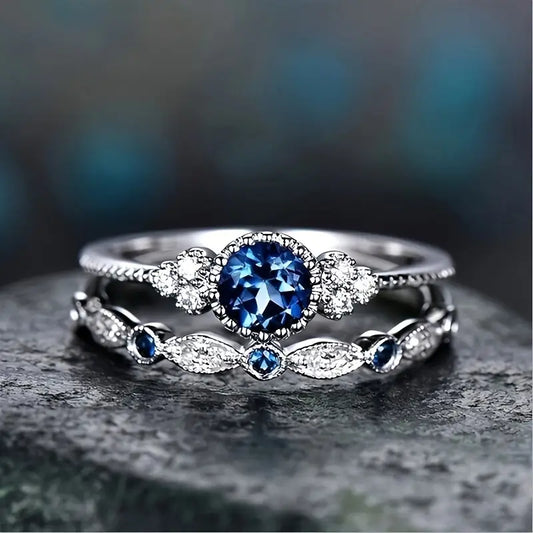 Sapphriel Crown Ringsæt | Hvidguld