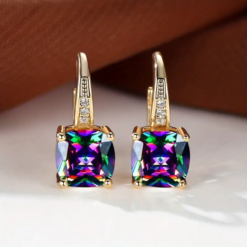 Mystic Sapphire Stone Hoop Earrings | Guld