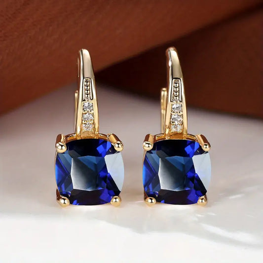 Mystic Sapphire Stone Hoop Earrings | Guld