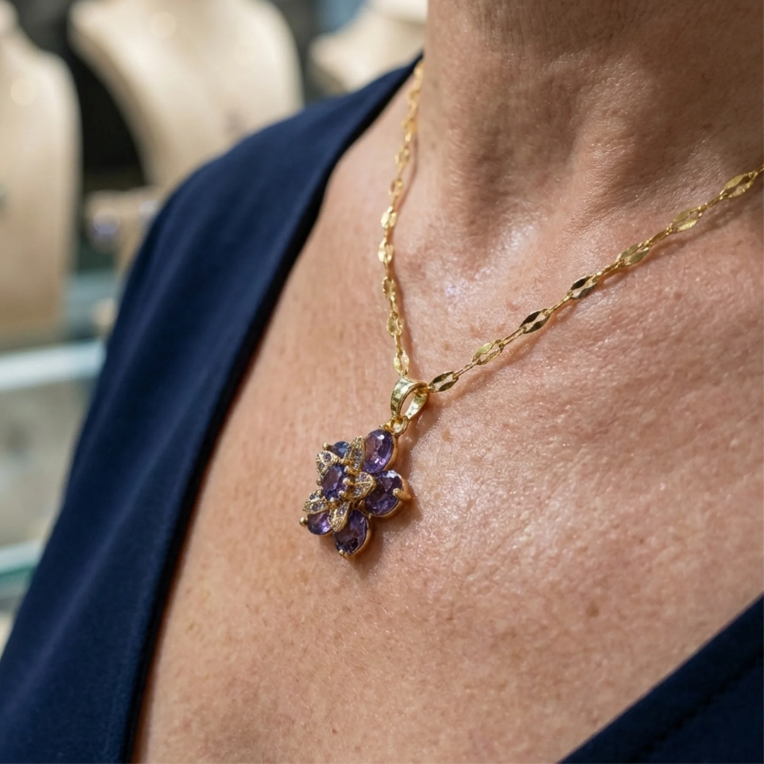 Amelyth Violet Blomster Halskæde | Guld