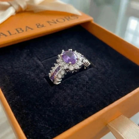 Amethyne Tusmørke Krone Ring | Hvidguld