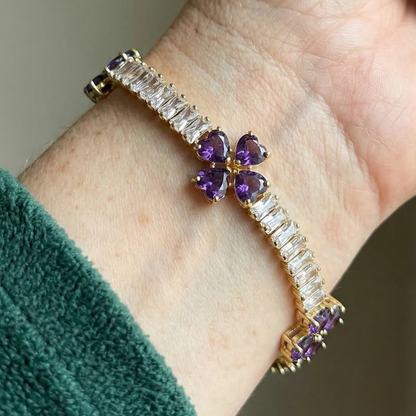Fint Ametyst Kløverhjerte Armbånd | Guld