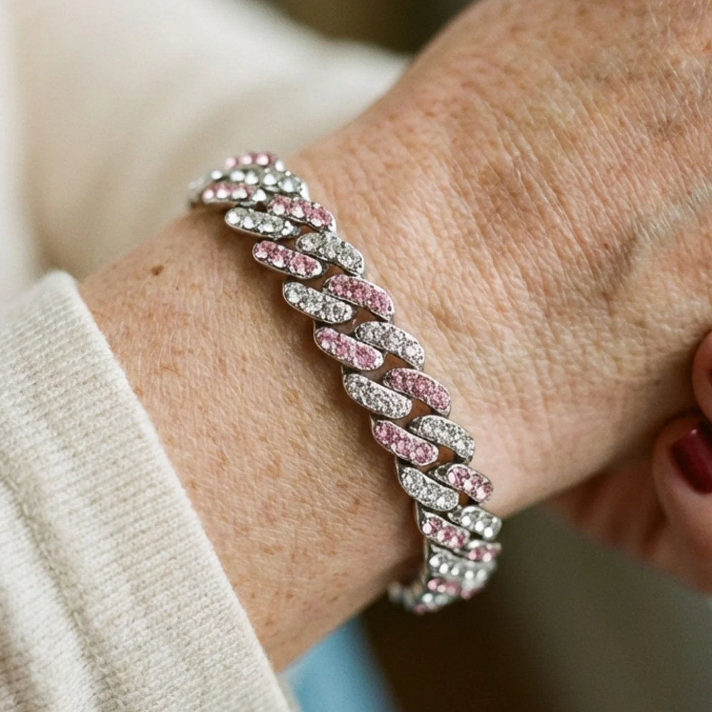Arctic Blush Cuban Armbånd | Hvidguld