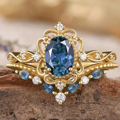 Azelia Safir Krone Ringsæt | Guld