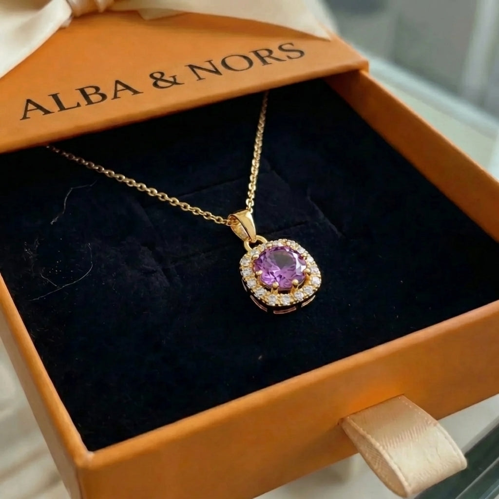 Ametyst Square Pave Halskæde | Guld