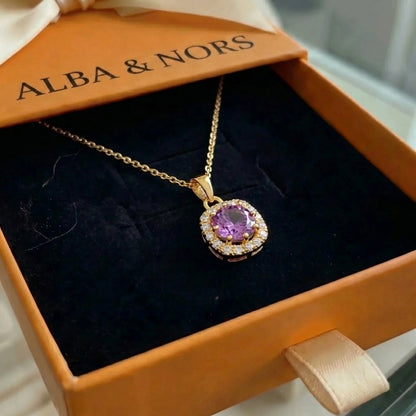 Ametyst Square Pave Halskæde | Guld