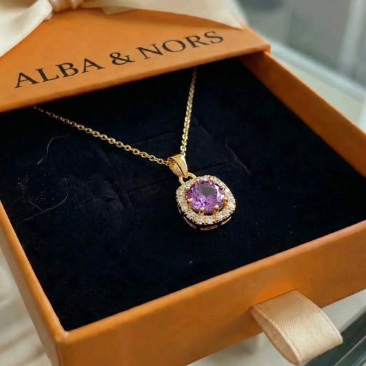 Ametyst Square Pave Halskæde | Guld