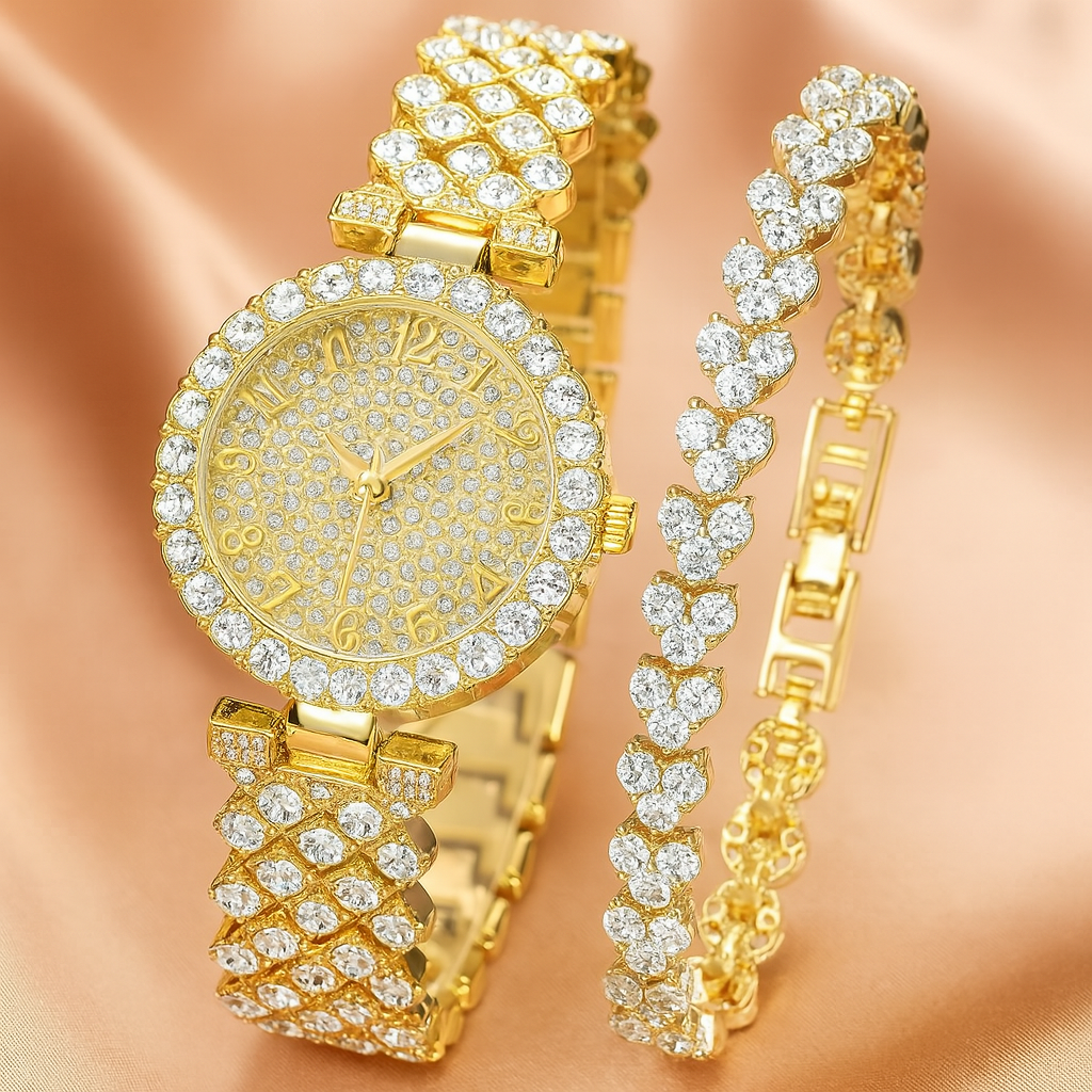Luxe Radiance Guldur & Armbåndssæt | Guld