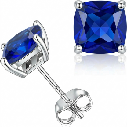 Minimalistiske Princess Cut Safir Ørestikker | Hvidguld