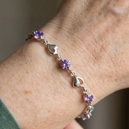 Hjerte Charm Ametyst Armbånd | Hvidguld