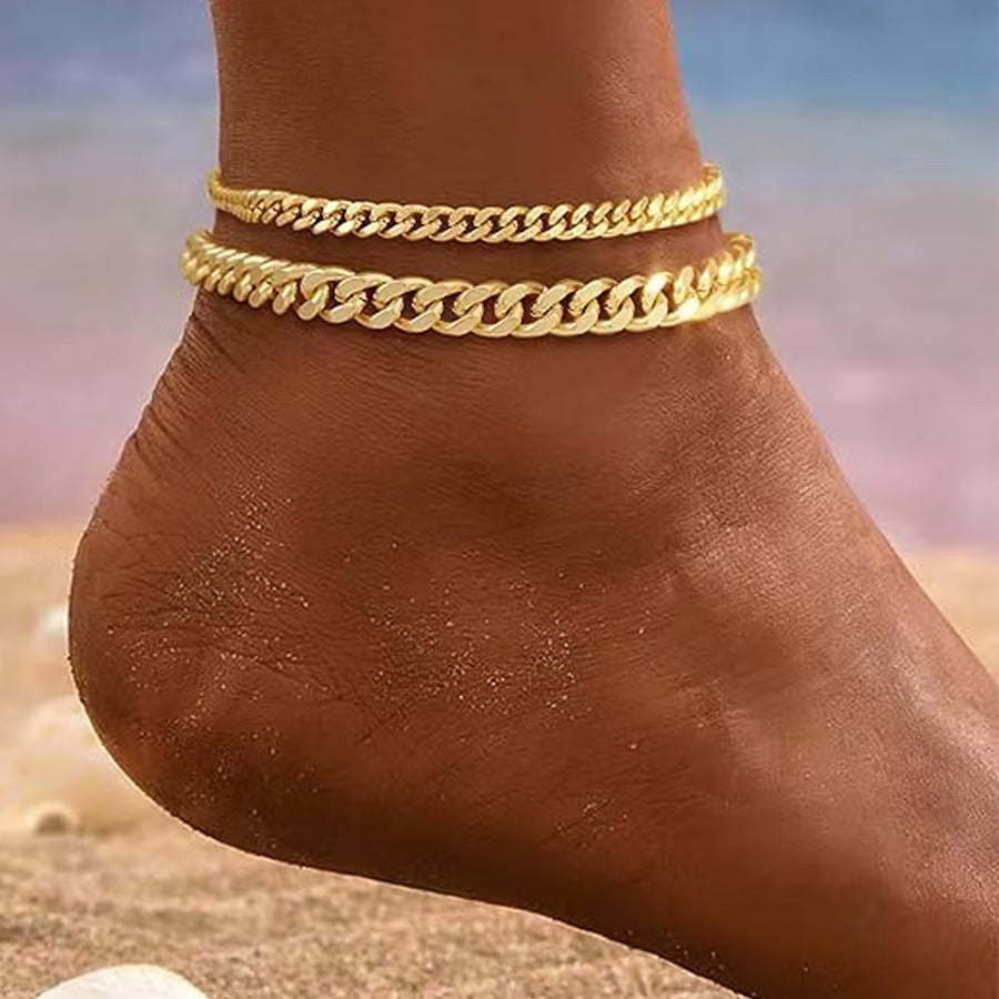 Flerrækket Cuban Link Fodlænke | Guld