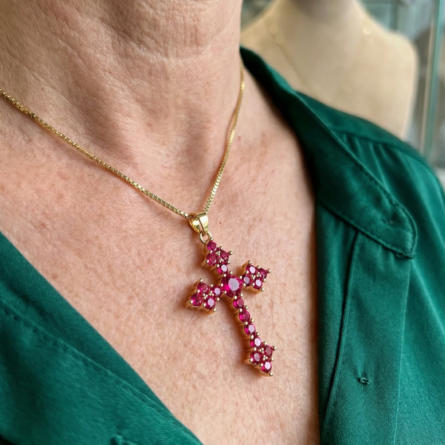 Pink Cluster Kors Halskæde | Guld