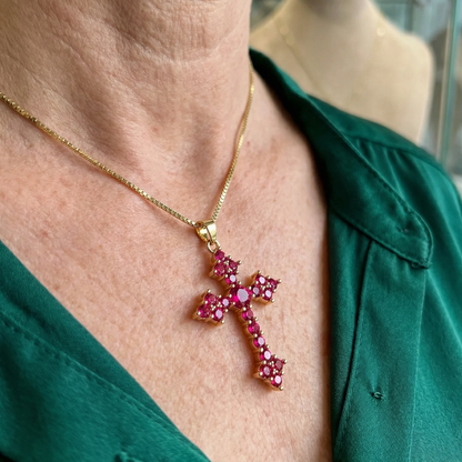 Pink Cluster Kors Halskæde | Guld