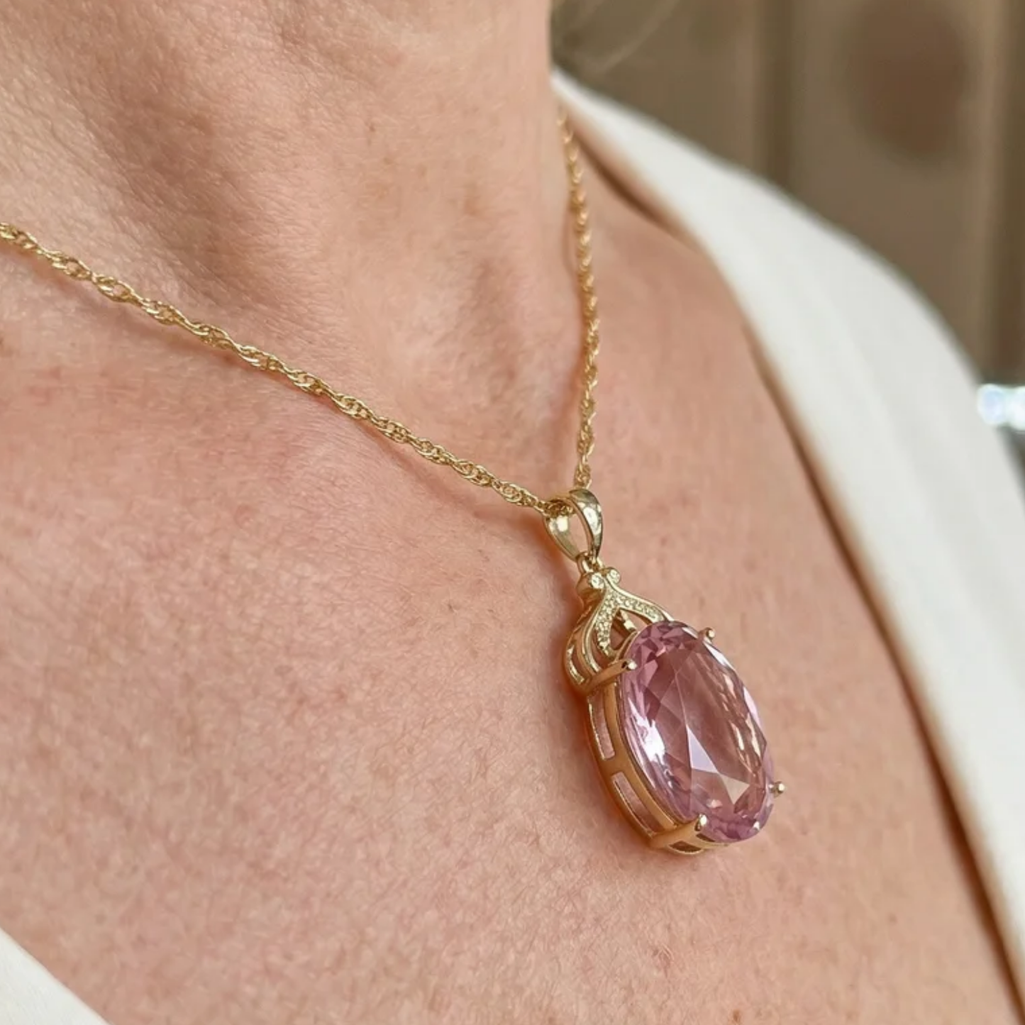 Pink Safir Imperial Oval Halskæde | Guld
