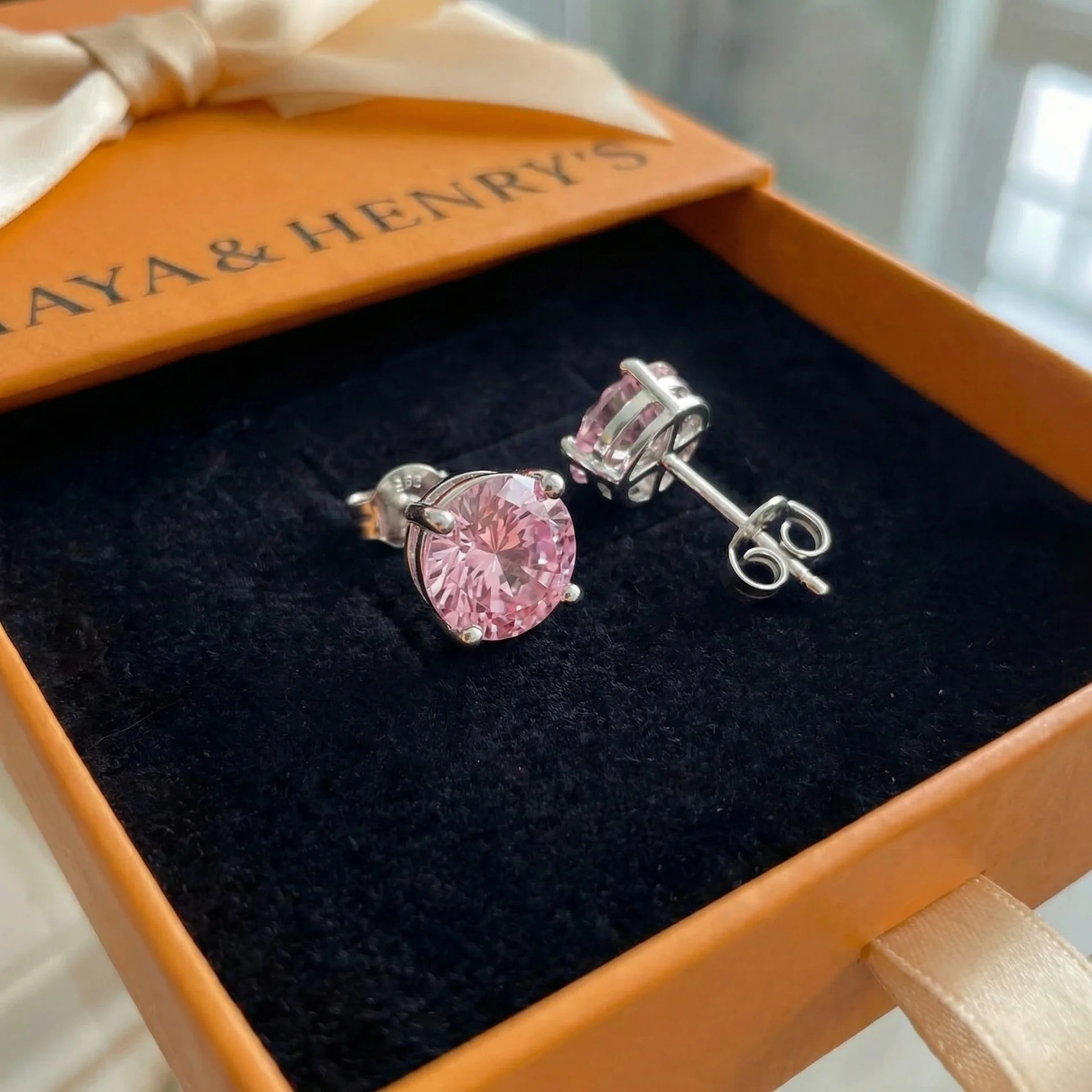 Pink Safir Runde Ørestikker | Hvidguld