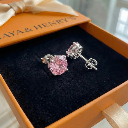 Pink Safir Runde Ørestikker | Hvidguld