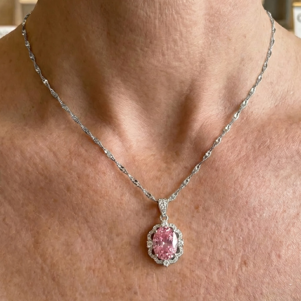 Rose Oval Crown Halo Halskæde | Hvidguld