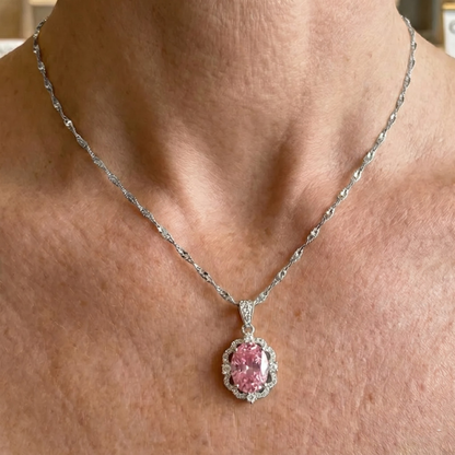 Rose Oval Crown Halo Halskæde | Hvidguld