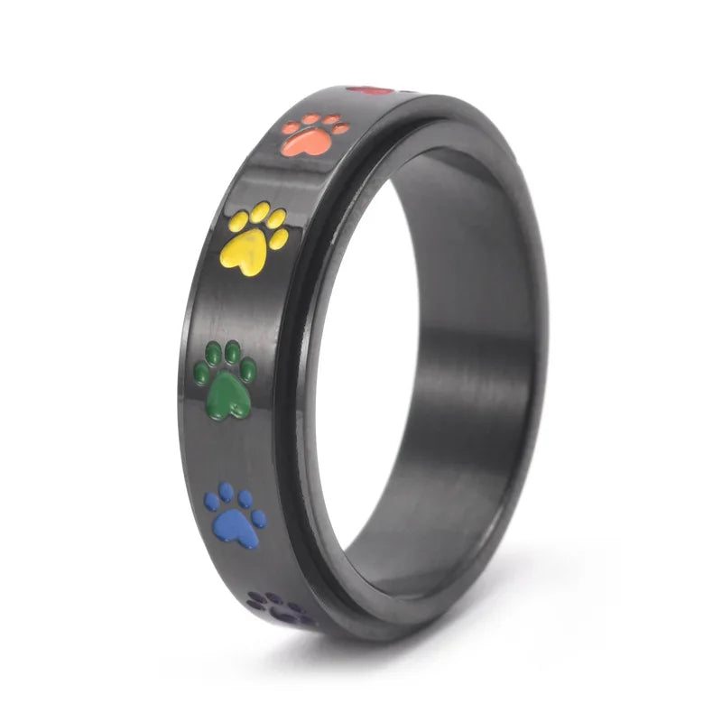 Drejelig anti-stress-ring i rustfrit stål med regnbuepoter