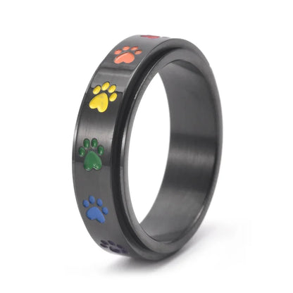 Drejelig anti-stress-ring i rustfrit stål med regnbuepoter