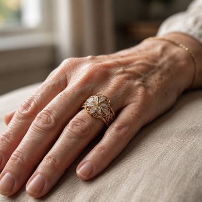 Eksotisk Floral Zirkonia Guldring
