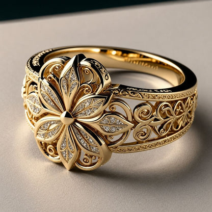 Eksotisk Floral Zirkonia Guldring