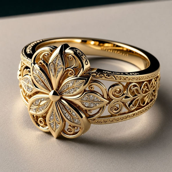 Eksotisk Floral Zirkonia Guldring