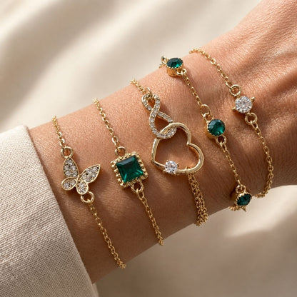 Hallow Heart Grøn Krystal Sten Armbåndssæt