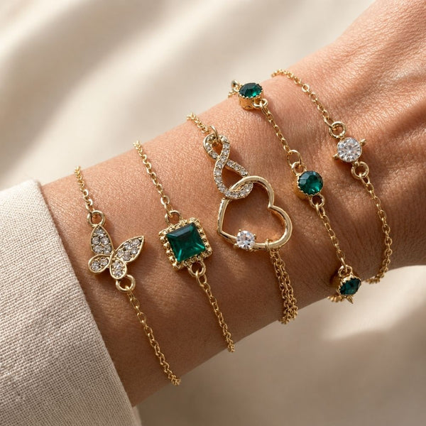 Hallow Heart Grøn Krystal Sten Armbåndssæt