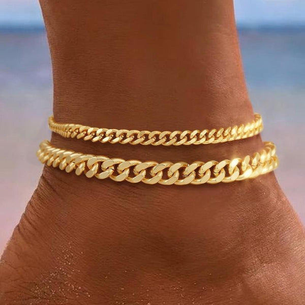 Lagdelt Cuban Link Ankelkæde | Guld