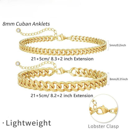 Lagdelt Cuban Link Ankelkæde | Guld