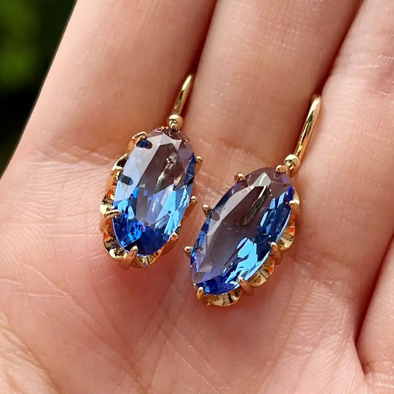 Golden Blue Bloom Øreringe | Guld